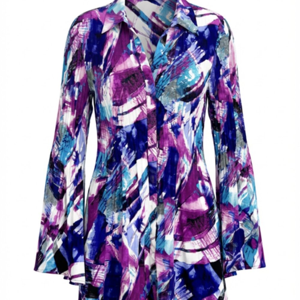 Sunny Leigh & Halley Mathews Blouse 1X+XL Pleated Ruffle V-Neck Bell Sleeve(#52 - Picture 12 of 12